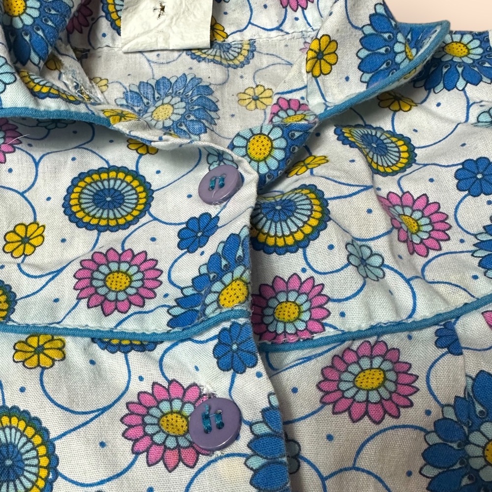 Vintage Baby/Toddler Blue Yellow Pink Flower Button Down Pants Set Retro - Picture 8 of 14